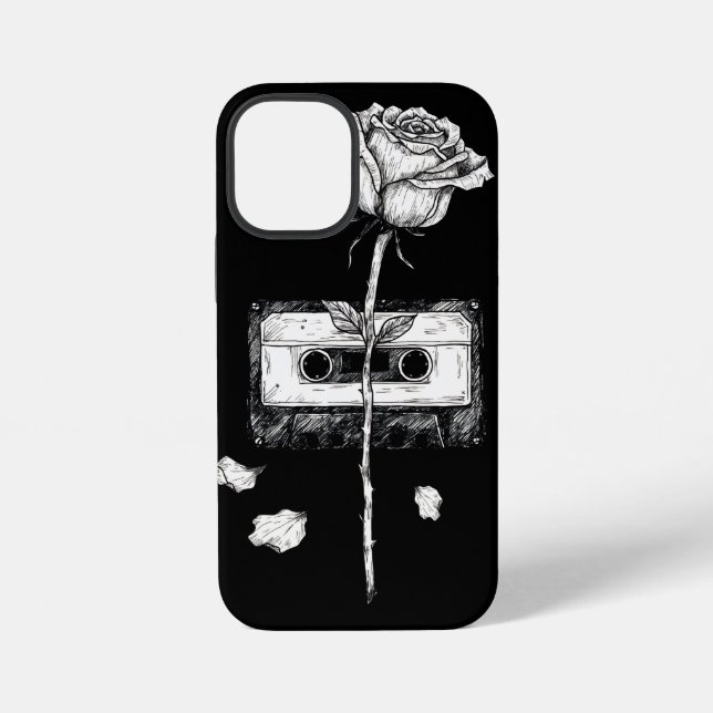 Vintage-Kassette mit aufblühender Rose Ästhetik  iPhone Hülle (Rückseite)
