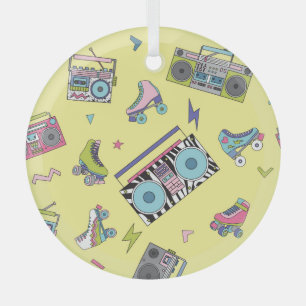 Vintage Kassette, Roller-Skate: Retro Ornament Aus Glas