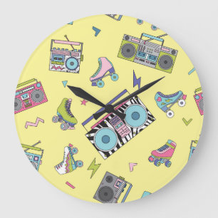 Vintage-Kassette, Rollschuhe: Retro Große Wanduhr