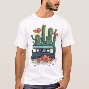 Vintage-Kassettenband-Kaktus Retro-Wüstenblumen T-Shirt