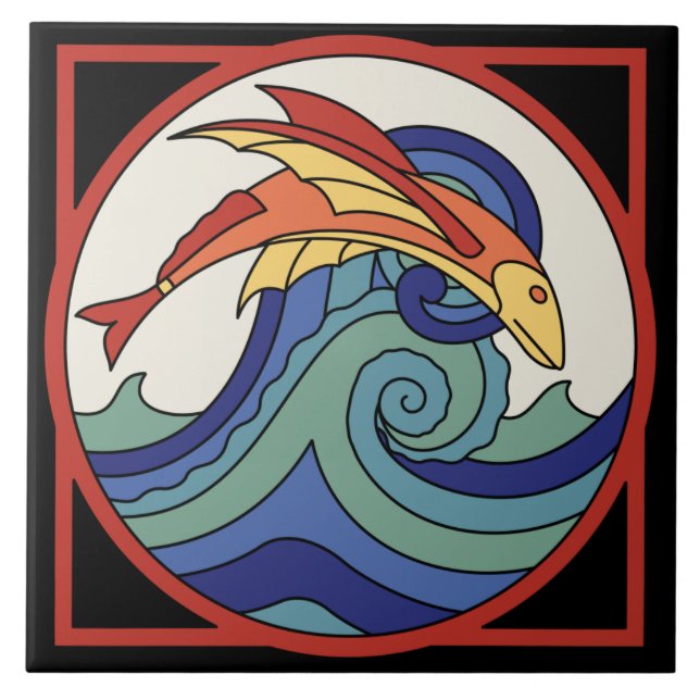 Vintage katalanische Insel Fisch Fliese (Vorderseite)