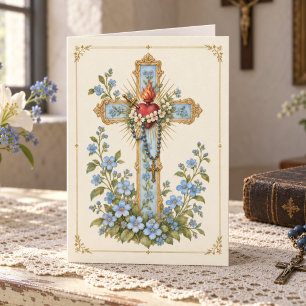 Vintage Katholische Blumige Kreuz Marianische Blum Karte
