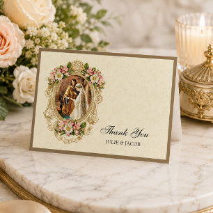 Vintage katholische Hochzeit Kirschblüten Religiös Dankeskarte