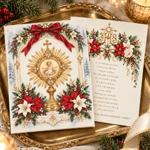 Vintage katholische Kind-Jesus-Eucharistie-Blumen Feiertagskarte