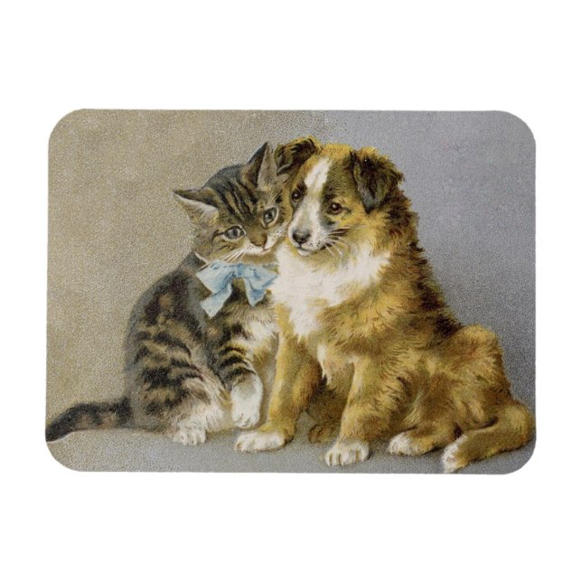 Vintage Katz- und Hundefreundschaft Magnet (Horizontal)