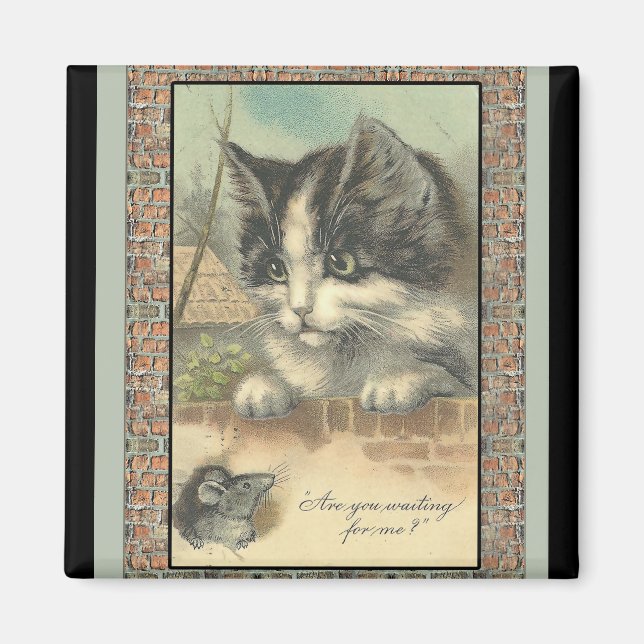 Vintage Katz und Maus "gewartet für mich?" Magnet (Vorne)