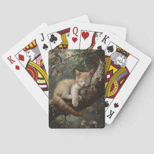 Vintage-Kätzchen, das in einem Baum schläft Spielkarten