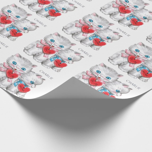 Vintage Kätzchen individuelles Namens-Geschenkpapi Geschenkpapier (Ecke)