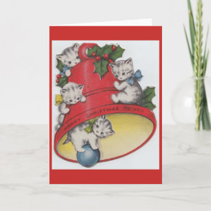 Vintage - Kätzchen & Weihnachtsglocke, Feiertagskarte