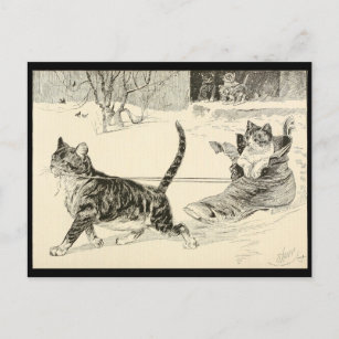 Vintage Katze 1883 Illustration, Fun Ride in a Sho Postkarte