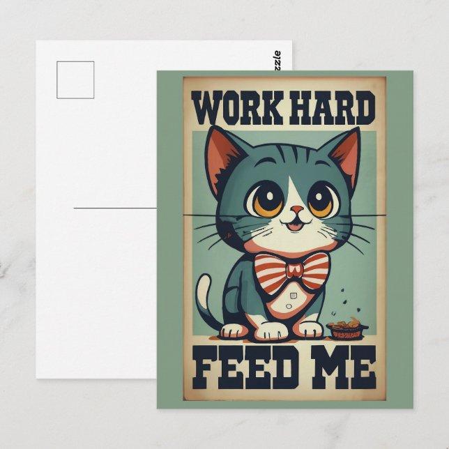 Vintage Katze arbeiten Postkarte (Vorne/Hinten)