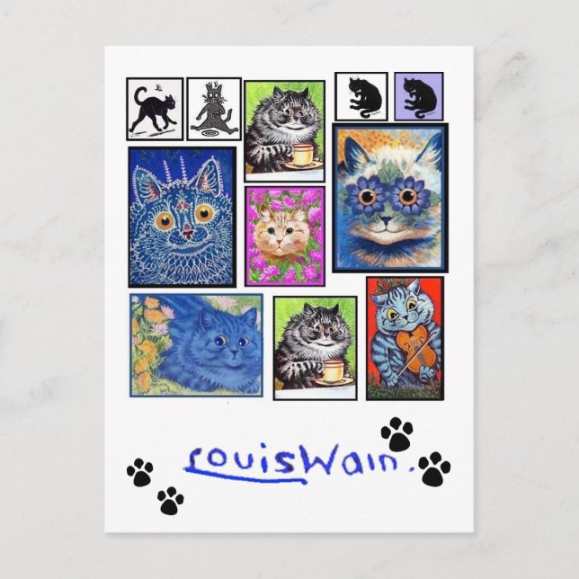 Vintage Katze Art, Louis Wain, geklappte Urlaubska Postkarte (Vorderseite)