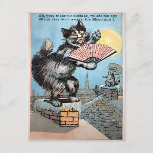 Vintage Katze auf der Dachpostkarte Postkarte