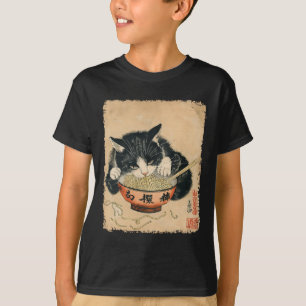 Vintage-Katze, die Ramen-Nudeln isst, Gothic Otaku T-Shirt