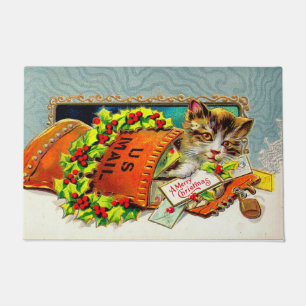 Vintage-Katze Frohe Weihnachten Fußmatte