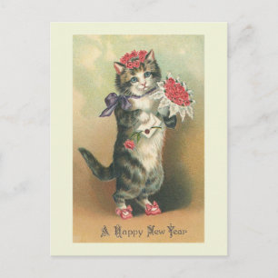 "Vintage Katze Frohes Neues Jahr" Postkarte