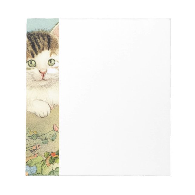Vintage Katze-Illustration mit rosa Blume Notizblock (Vorderseite)