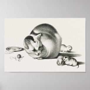 Vintage Katze-Illustration Poster
