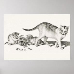 Vintage Katze-Illustration Poster