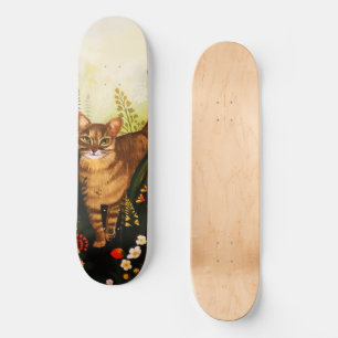 Vintage Katze im blühenden Garten Wasserfarbe Skateboard