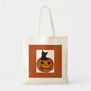 Vintage Katze in der Kürbis-Taschen-Tasche Tragetasche