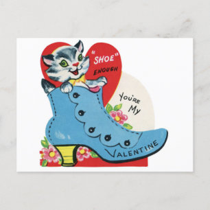 Vintage-Katze in einem blauen Schuh zum Valentinst Postkarte