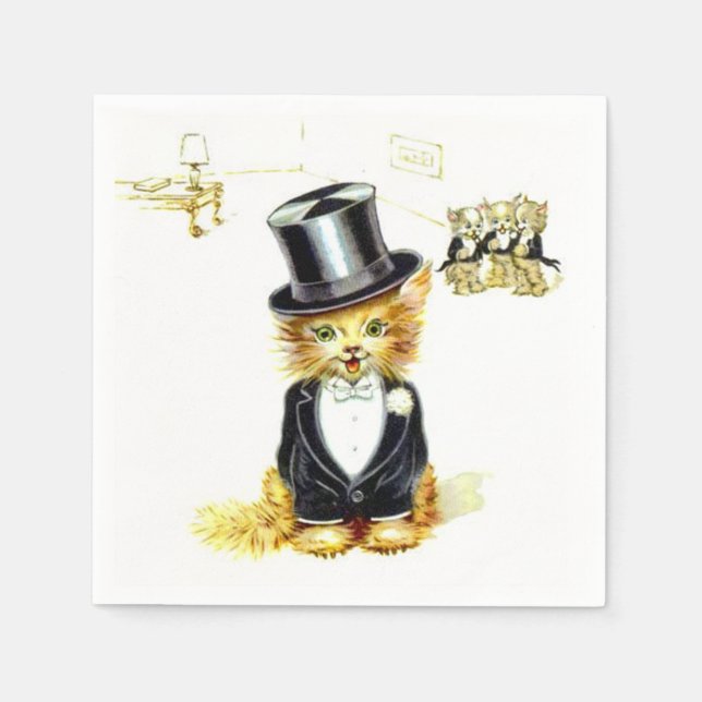 Vintage Katze in einem Top Hat Serviette (Vorderseite)