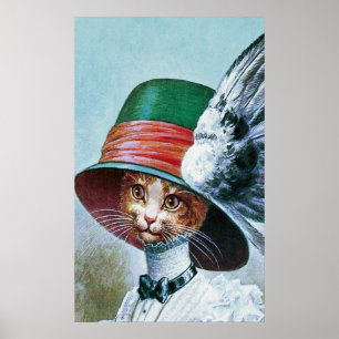 Vintage Katze in Hat Poster drucken