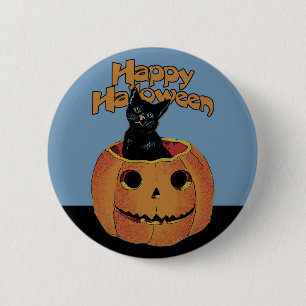 Vintage Katze in Jack'o'Lantern Button