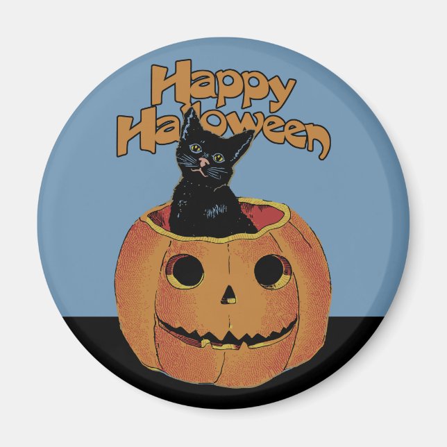 Vintage Katze in Jack'o'Lantern Magnet (Vorne)