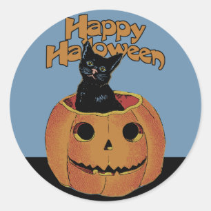 Vintage Katze in Jack'o'Lantern Runder Aufkleber
