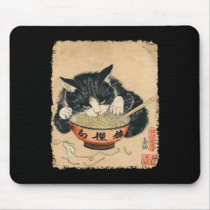 Vintage-Katze isst Ramen-Nudeln Gothic Otaku Japan Mousepad