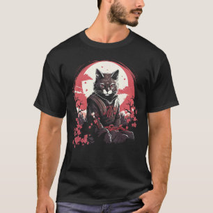 Vintage-Katze Japanischer Samurai Kirschblüte T-Shirt
