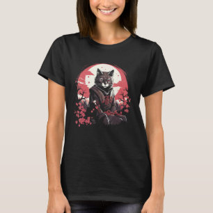 Vintage-Katze Japanischer Samurai Kirschblüte T-Shirt