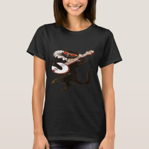 Vintage-Katze-Kätzchen trägt Brille spielt Banjo T-Shirt