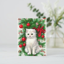 Vintage-Katze-Kätzchen-Weihnachtskarte