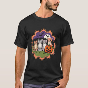 Vintage-Katze-Kürbis-Halloween-Blumen-Unheimliche- T-Shirt