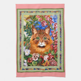 Vintage Katze Louis Wain und Blumen-Küchen-Tuch Handtuch