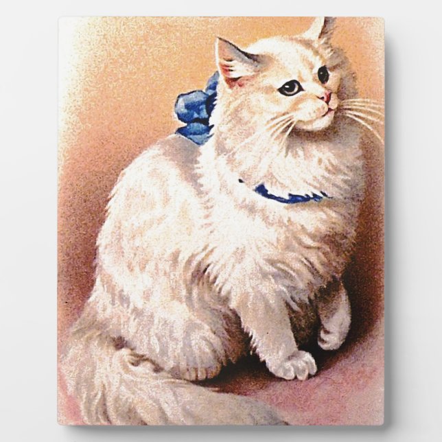 Vintage Katze mit Blue Bow Fotoplatte (Vorderseite)