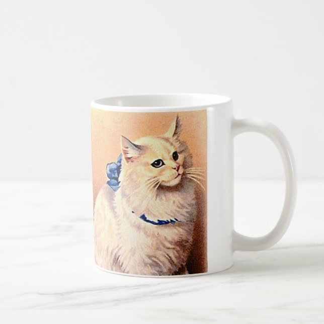 Vintage Katze mit Blue Bow Kaffeetasse (Rechts)