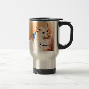 Vintage Katze mit Blue Bow Reisebecher