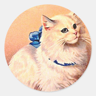Vintage Katze mit Blue Bow Runder Aufkleber