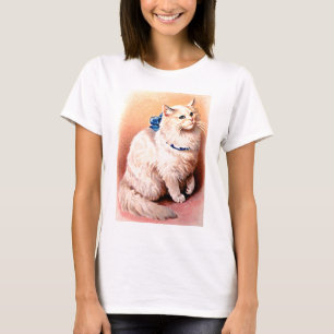 Vintage Katze mit Blue Bow T-Shirt