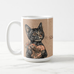 Vintage-Katze mit Herzschachtel Valentinstag Kaffeetasse