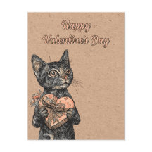 Vintage-Katze mit Herzschachtel zum Valentinstag