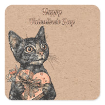 Vintage-Katze mit Herzschachtel zum Valentinstag