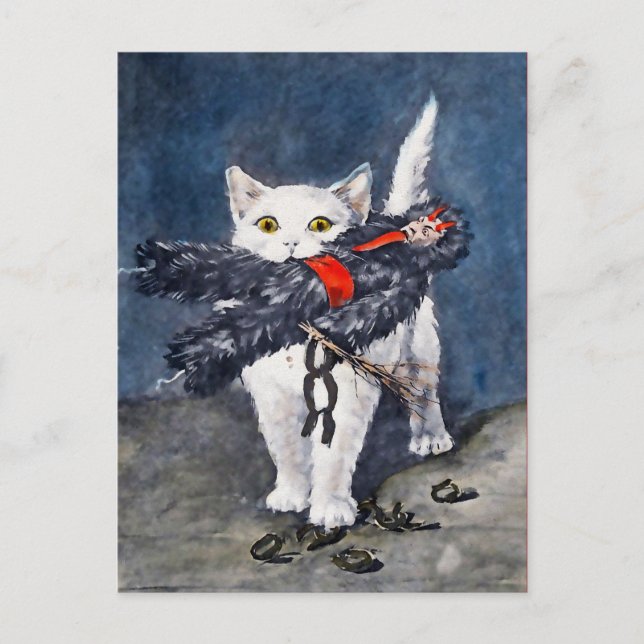 Vintage Katze mit Krampuspostkarte Postkarte (Vorderseite)
