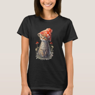 Vintage-Katze mit Pilzhut Süße Cottagecore-Ästheti T-Shirt