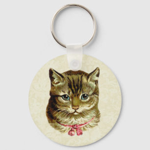 Vintage Katze mit rosa Bogen Schlüsselanhänger