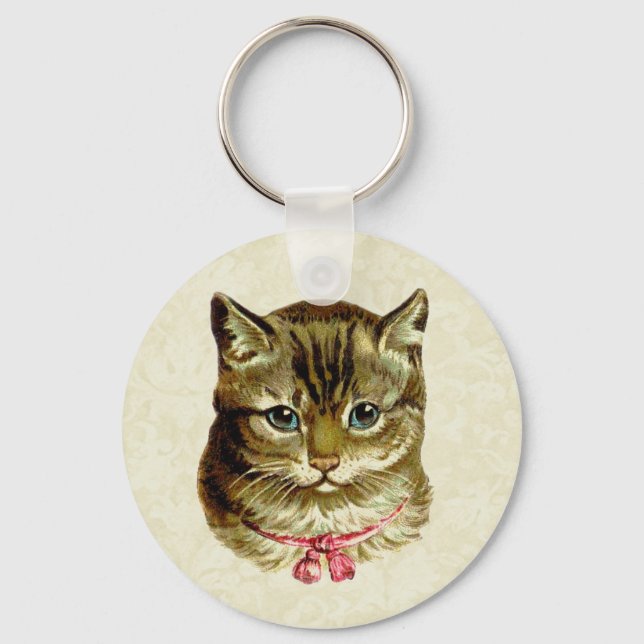 Vintage Katze mit rosa Bow Schlüsselanhänger (Vorderseite)